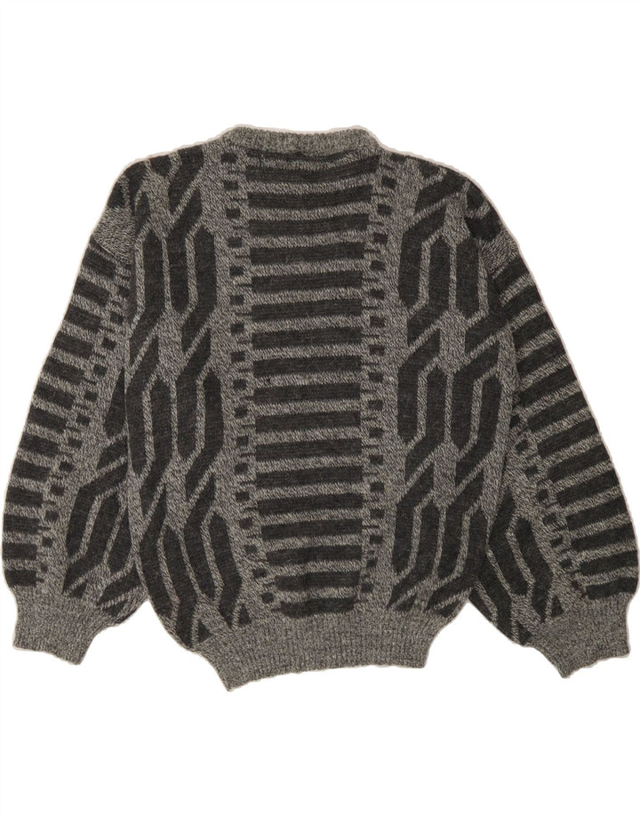 VINTAGE Womens Crew Neck Jumper Sweater UK 14 Medium Grey Geometric Vintage Vintage and Second-Hand Vintage from Messina Hembry 
