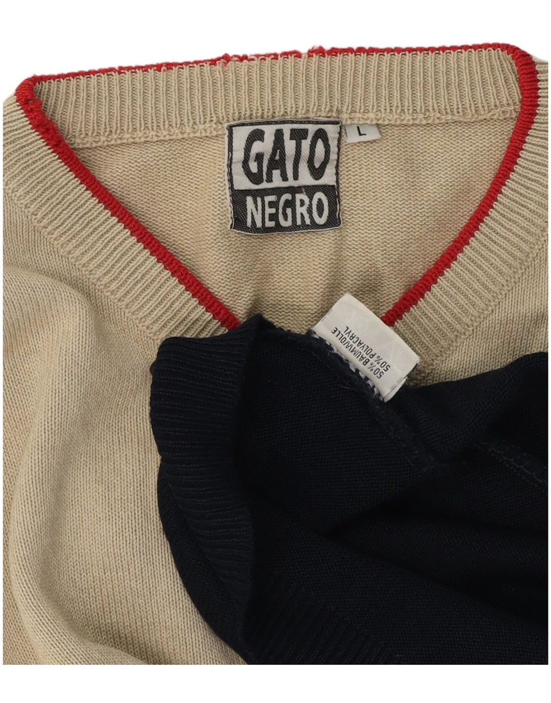 Vintage Herren Pullover Pullover Groß Beige Colourblock Polyacryl