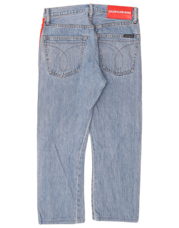 CALVIN KLEIN Damen Graphic Straight Jeans W29 L25 Blaue Colourblock-Baumwolle