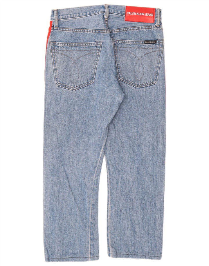 CALVIN KLEIN Damen Graphic Straight Jeans W29 L25 Blaue Colourblock-Baumwolle