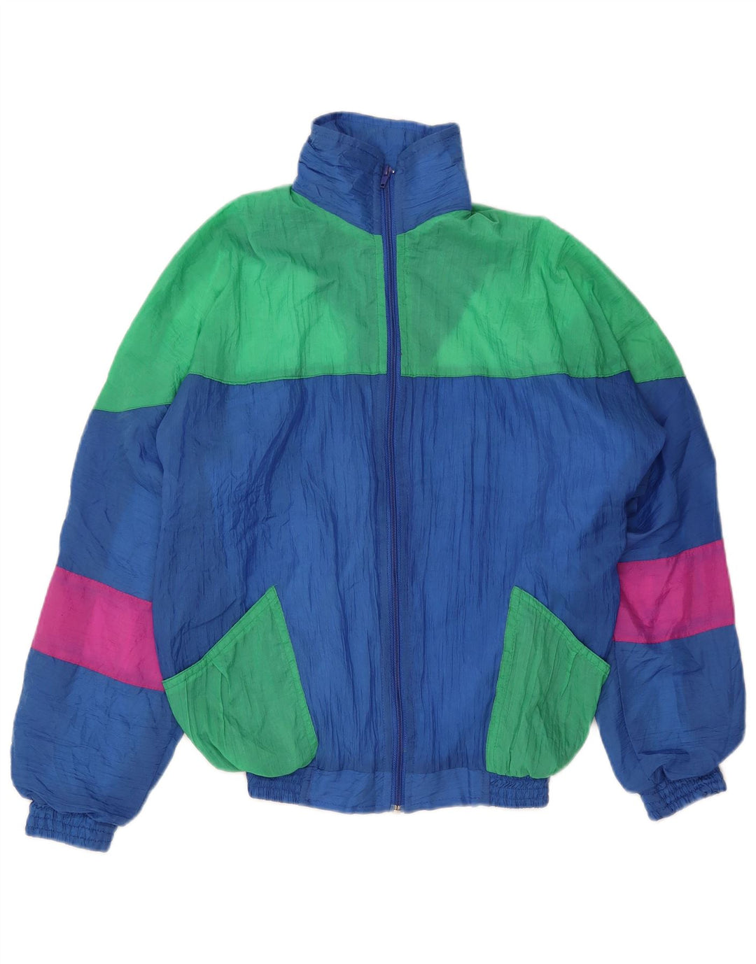 Vintage Herren-Trainingsanzug-Top-Jacke, klein, blau, Farbblock, Polyurethan, Retro