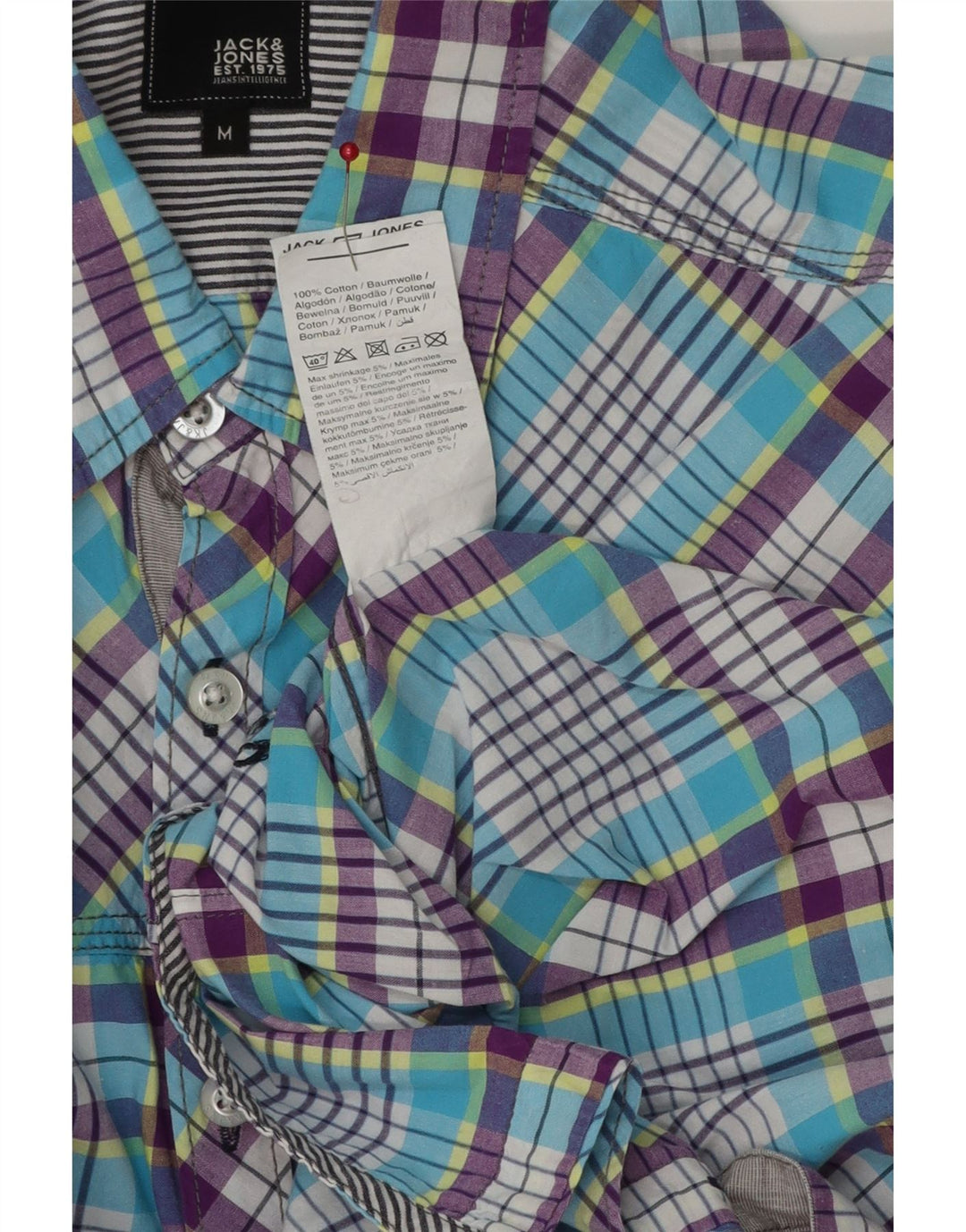 JACK & JONES Herren-Kurzarmhemd aus mittelblau karierter Baumwolle