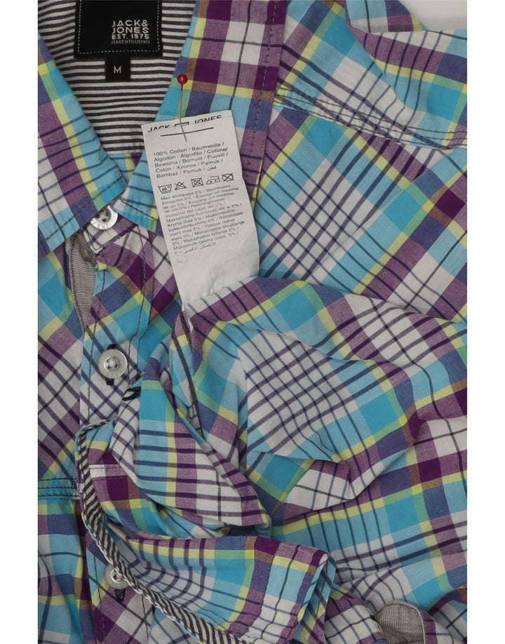 JACK & JONES Herren-Kurzarmhemd aus mittelblau karierter Baumwolle