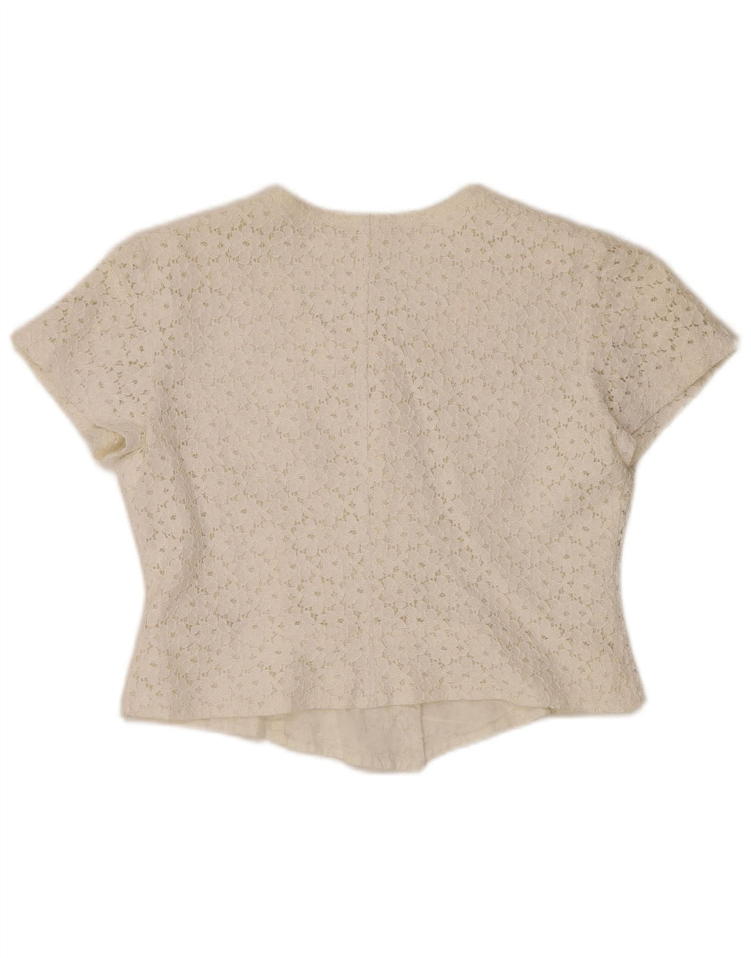 VINTAGE Damen Crop Kurzarm-Hemdbluse IT 46 Large Off White Floral