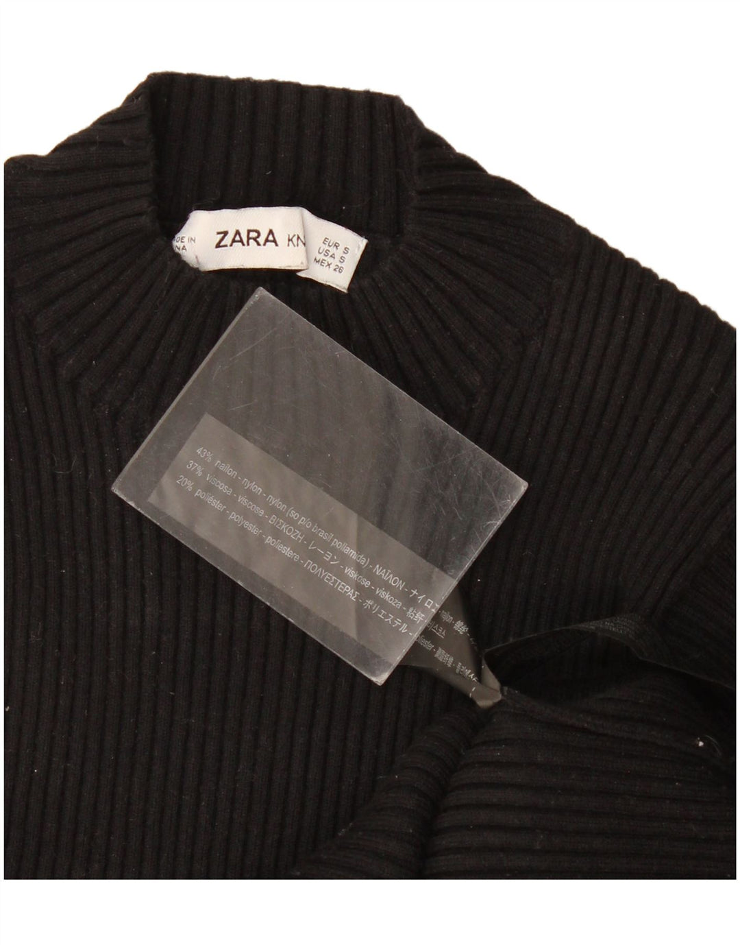 Zara Damen Strickblusenoberteil UK 8 Small Schwarz Nylon