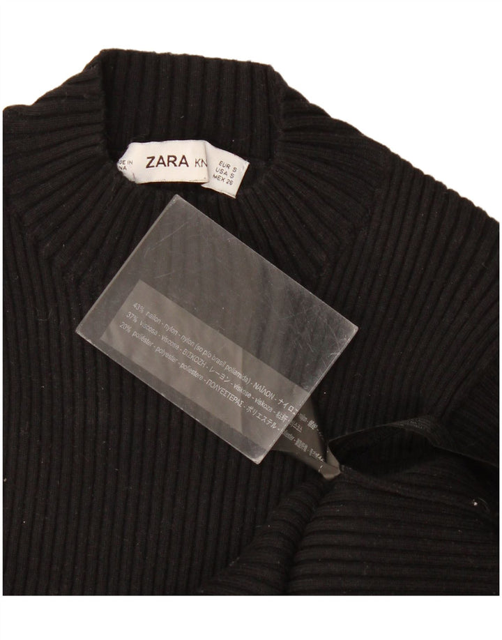 Zara Damen Strickblusenoberteil UK 8 Small Schwarz Nylon