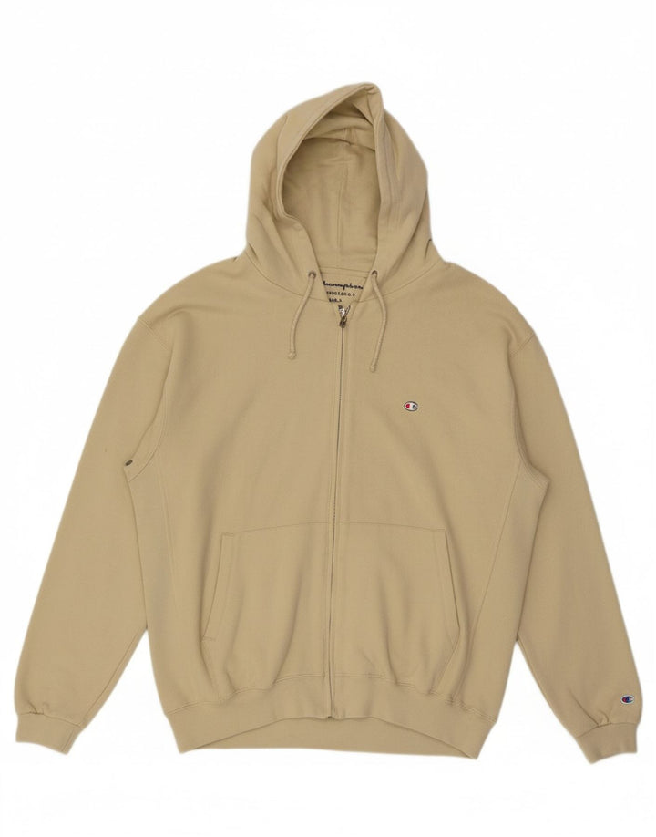 CHAMPION Mens Zip Hoodie Sweater Large Beige Cotton