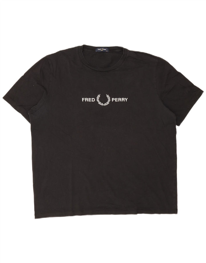 FRED PERRY Herren Grafik T-Shirt Top 2XL Schwarz Baumwolle