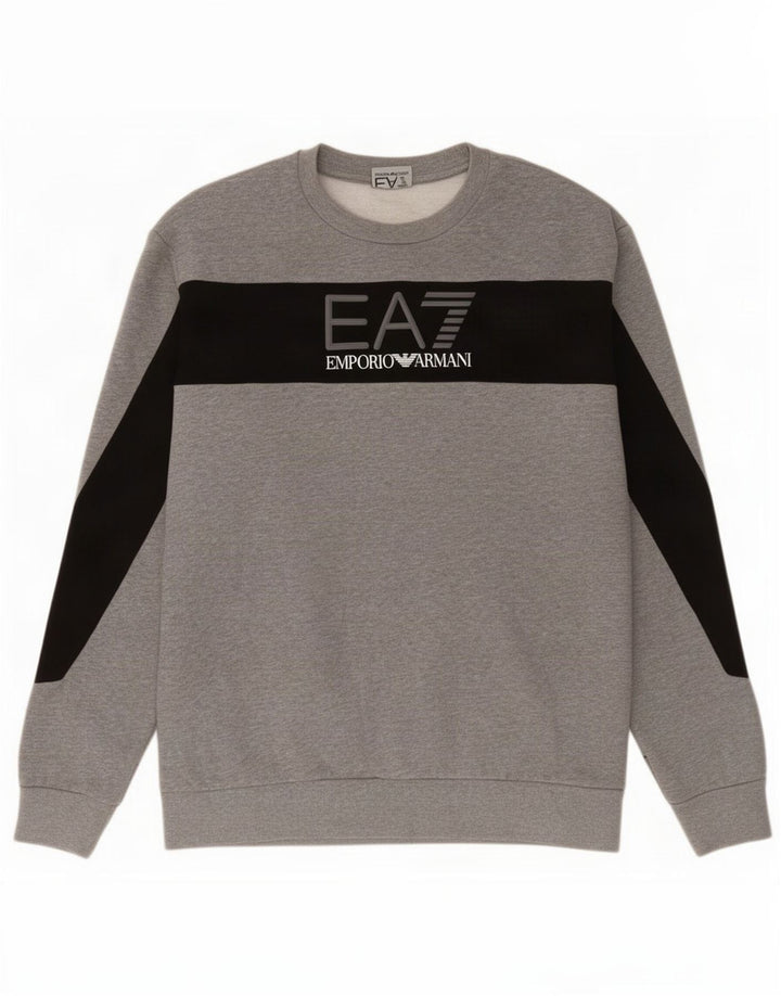 Emporio Armani Herren Grafik-Sweatshirt-Pullover Mittelgrauer Farbblock