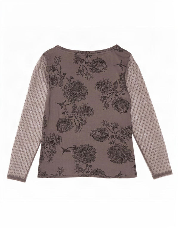 Marks & Spencer Womens Graphic Top Langarm UK 12 Mittelgrau geblümt