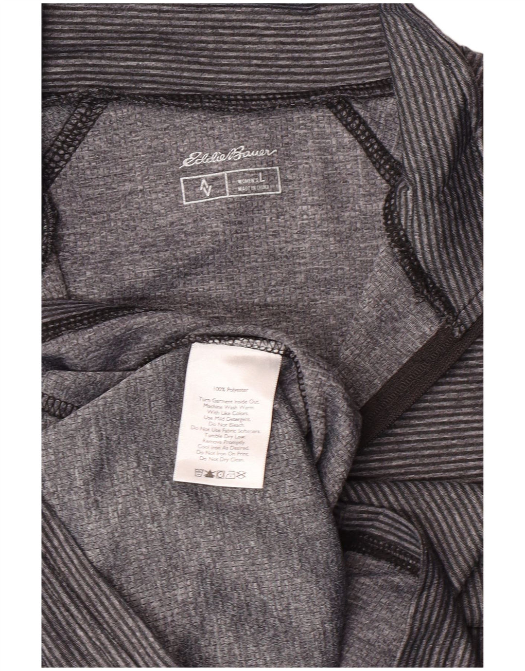Eddie Bauer Damen-Oberteil mit Reißverschluss, langärmlig, UK-Gr. 44, groß, grau gestreift, Sport