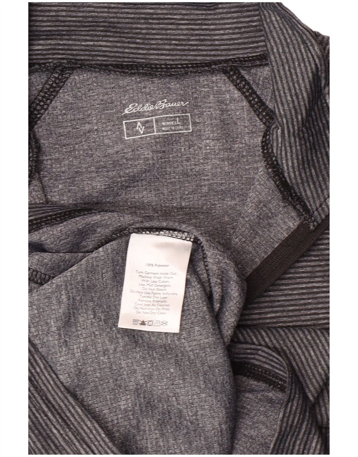 Eddie Bauer Damen-Oberteil mit Reißverschluss, langärmlig, UK-Gr. 44, groß, grau gestreift, Sport