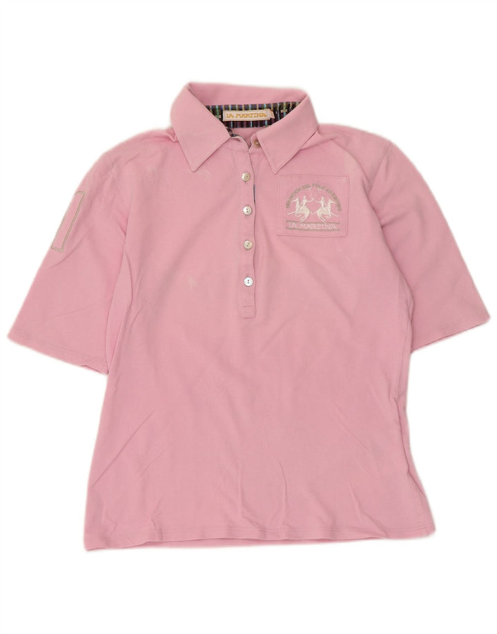 La Martina Damen Grafik-Poloshirt IT 44 Mittelrosa Baumwolle
