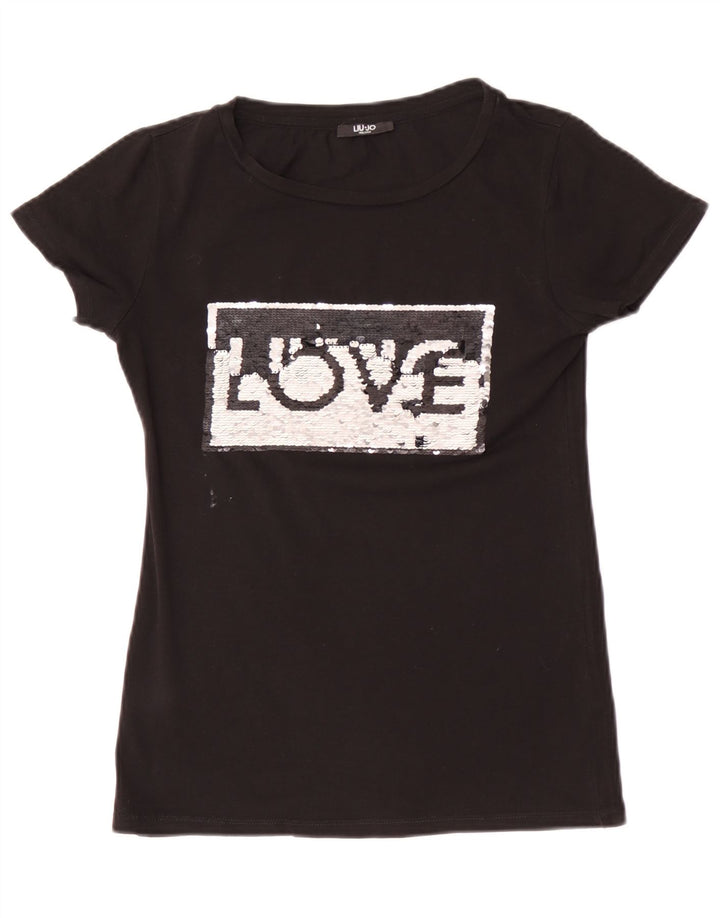 Liu Jo Grafik-T-Shirt für Damen, UK 10, Größe S, Schwarz