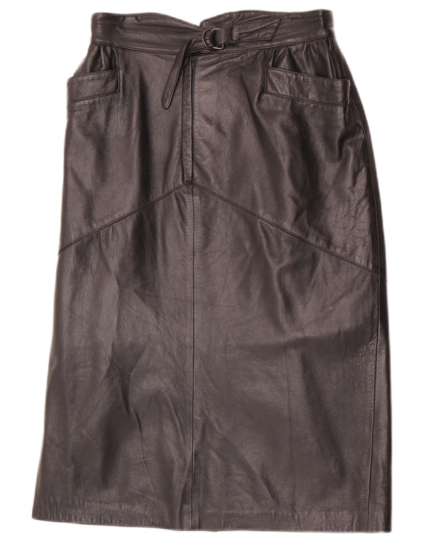 Vintage Damen High Waist Lederrock IT 44 Medium W28 Schwarzes Leder