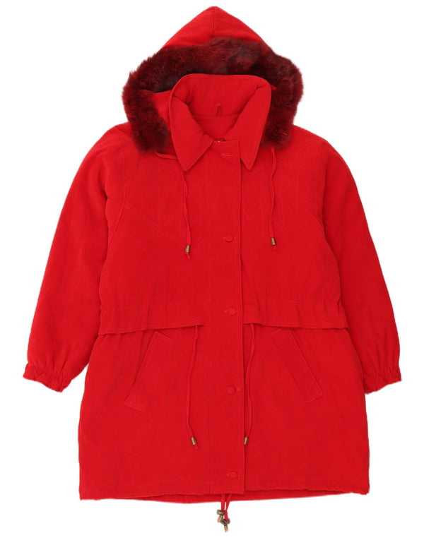 Vintage Damen Parka mit Kapuze, übergroß, UK 18, XL, Rot, Polyester