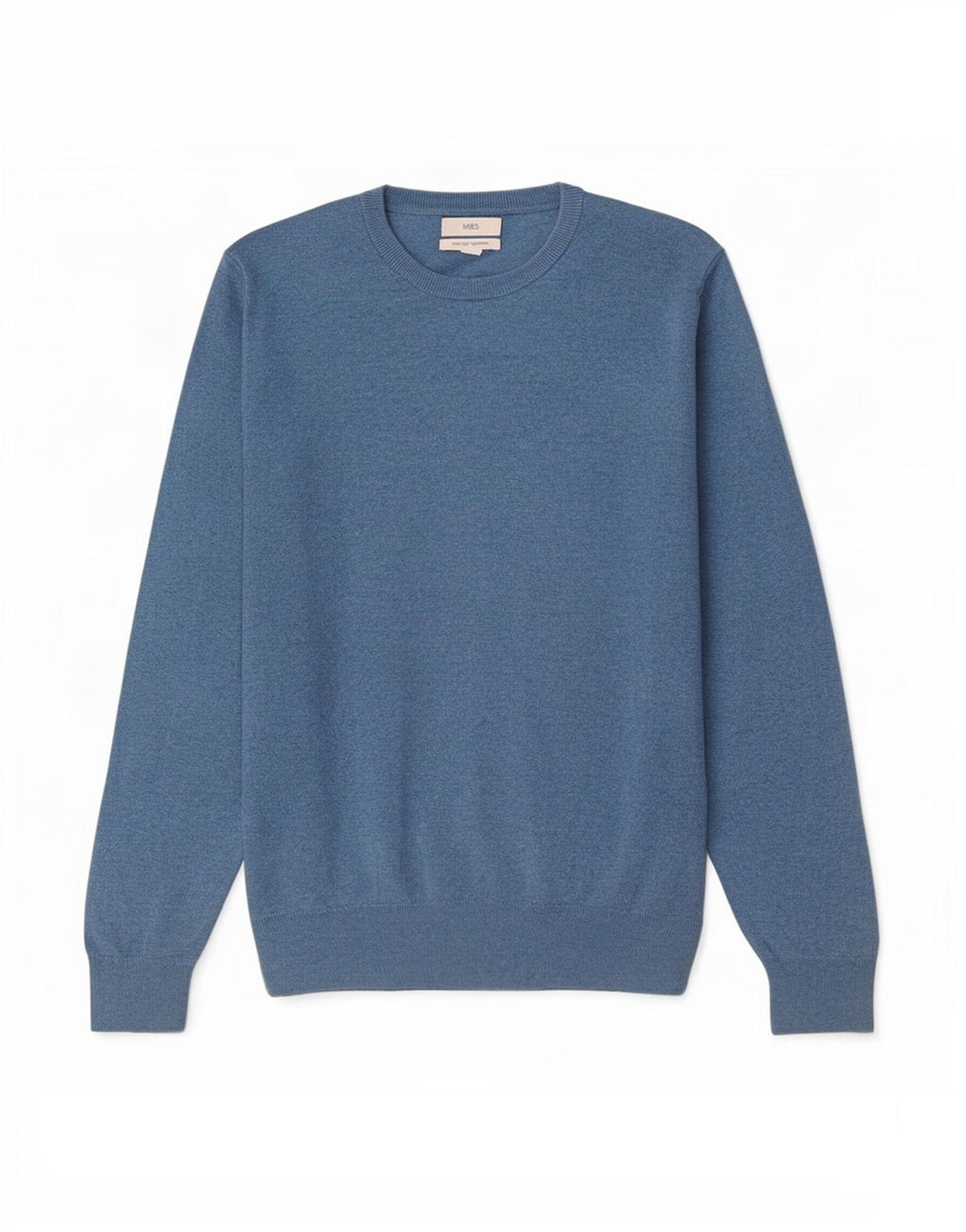 Marks & Spencer Herren-Pullover mit Rundhalsausschnitt, Größe L, aus blauer Baumwolle