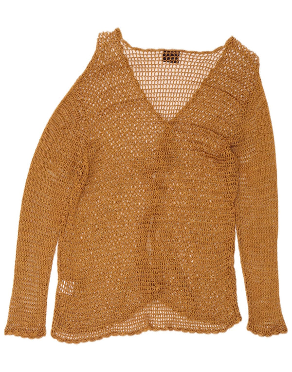 Vintage Damen Häkel-Cardigan-Pullover UK 14 Large Beige Rayon