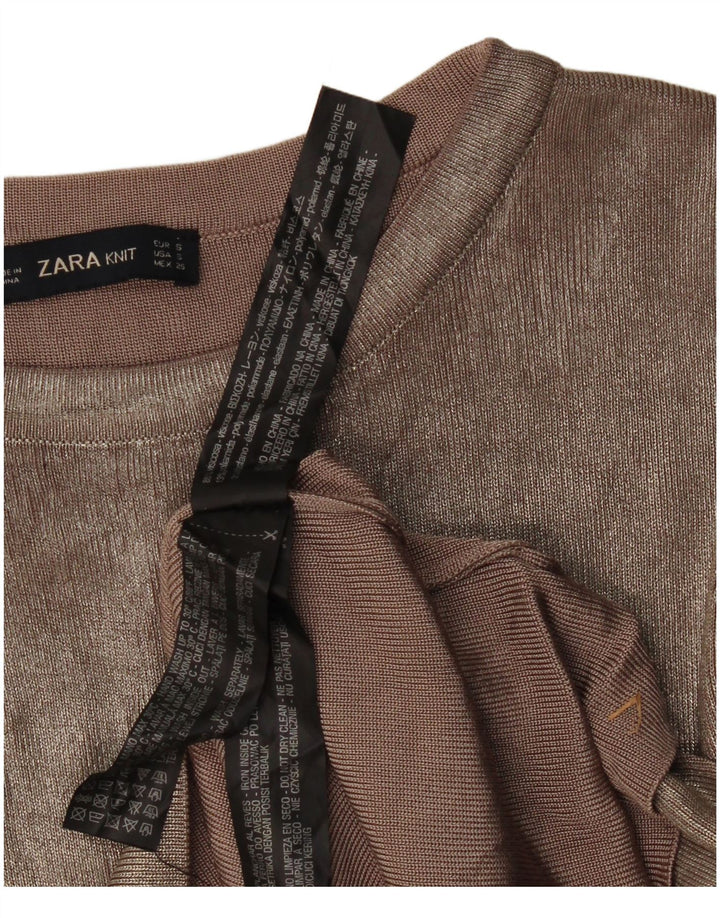 Zara Damen Bluse Top UK 10 Small Beige Viskose