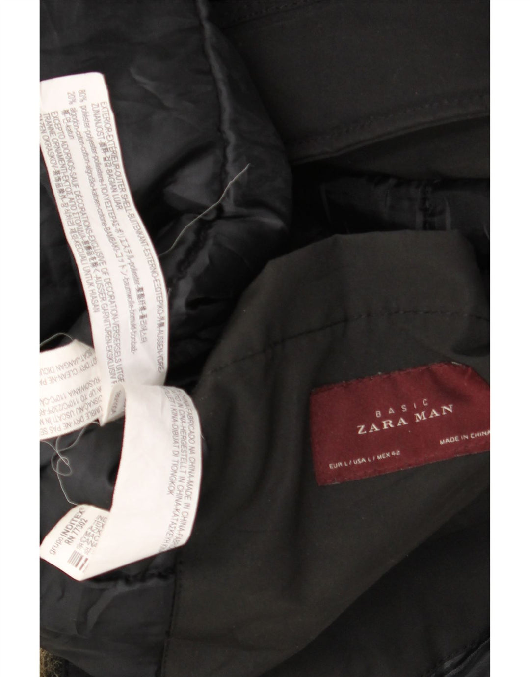 Zara Herren-Parka mit Kapuze, Größe 40, Größe L, Schwarz, Baumwolle