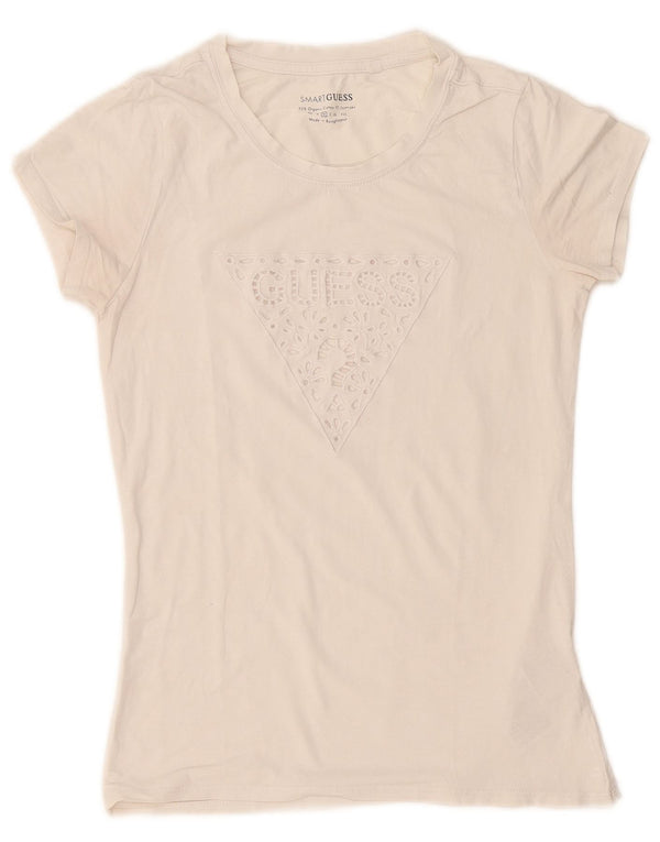 Guess Grafik-T-Shirt-Oberteil für Damen, UK 12, mittelgrau, aus Baumwolle