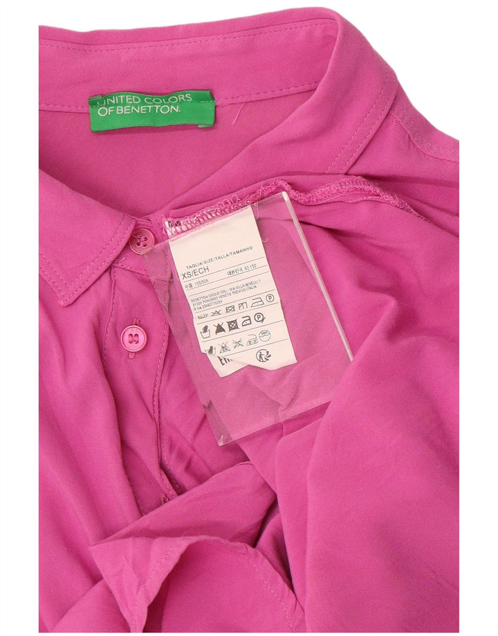 BENETTON Damen Übergroße Kurzarm-Hemdbluse UK 6 XS Rosa Viskose