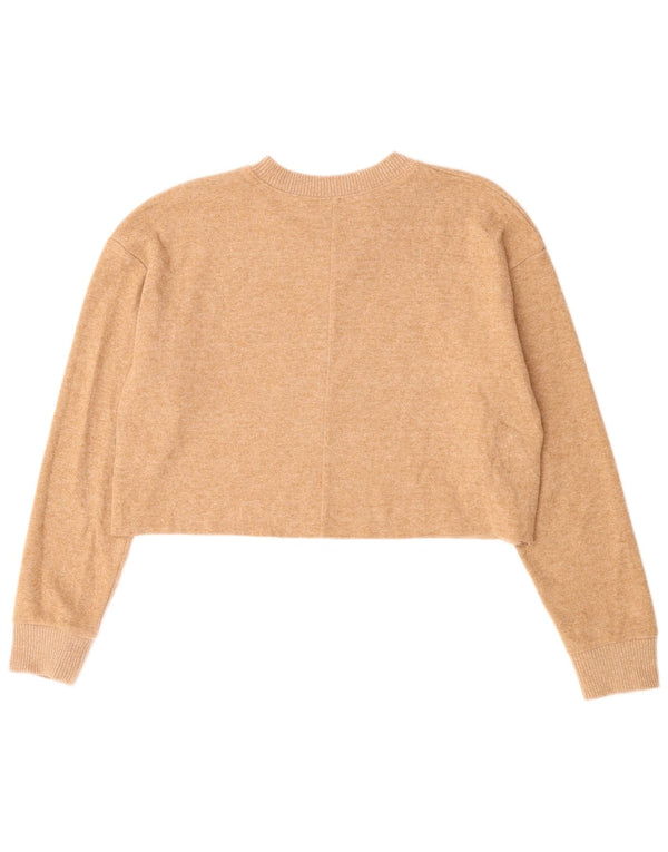 ZARA Damen Crop Crew Neck Pullover Pullover UK 14 Medium Beige Polyester