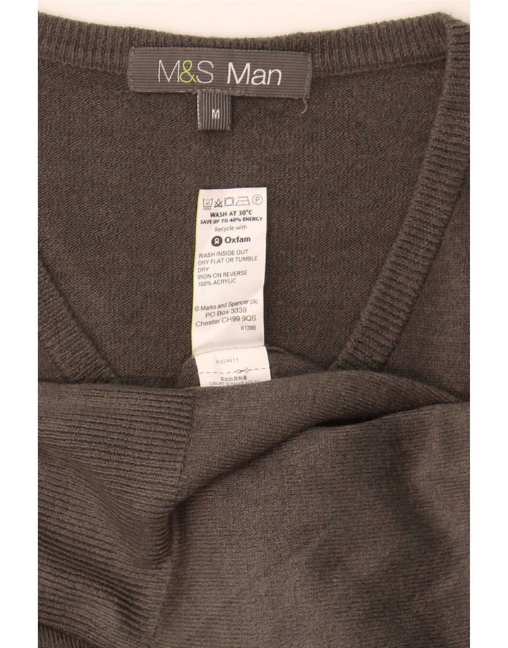 Marks & Spencer Herren-Pullover mit V-Ausschnitt, mittelgraues Acryl