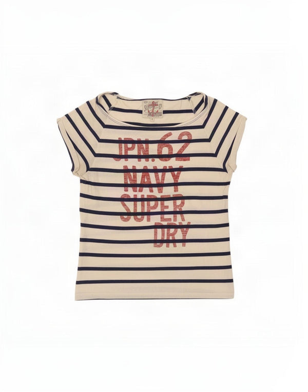 Superdry Damen Grafik-T-Shirt-Oberteil UK 10 Small Weiß gestreift