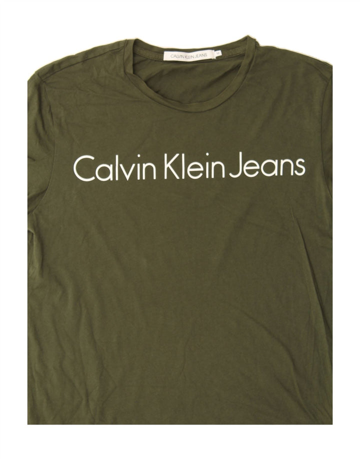 CALVIN KLEIN JEANS Mens Graphic T-Shirt Top Medium Khaki Cotton Vintage Calvin Klein Jeans and Second-Hand Calvin Klein Jeans from Messina Hembry 