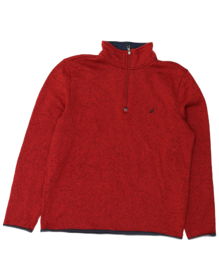 Nautica Herren-Sweatshirt mit Reißverschluss am Hals, großes bordeauxrot meliertes Polyester