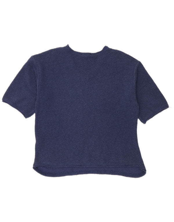 Zara Damen T-Shirt Top UK 14 Medium Marineblau Baumwolle