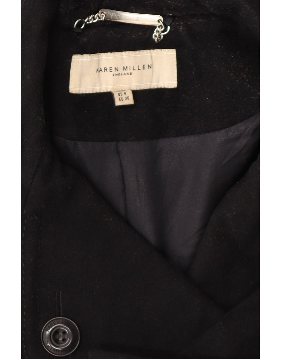 KAREN MILLEN Damen Trenchcoat UK 8 Small Schwarze Wolle