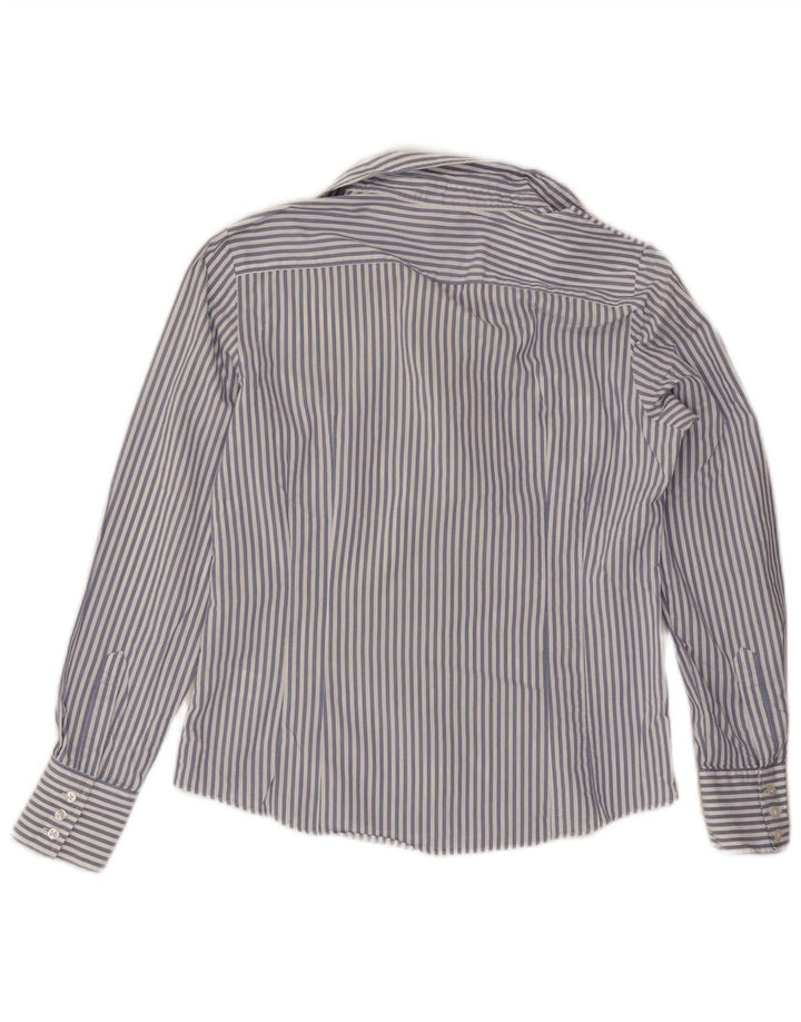 Marks & Spencer Damenhemd UK 12 Mittelmarineblaue Nadelstreifen-Baumwolle