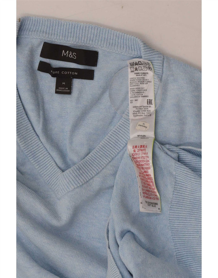 Marks & Spencer Herren-Pullover mit V-Ausschnitt aus mittelblauer Baumwolle