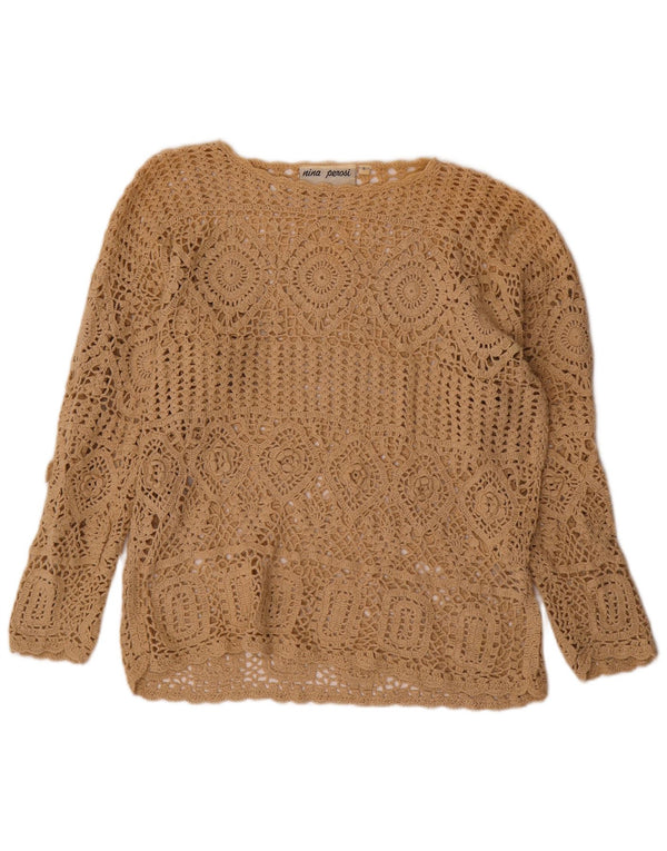 VINTAGE Übergroßer Damen-Pullover mit U-Boot-Ausschnitt, Gr. 10, Größe S, Beige