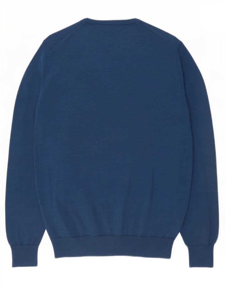 Marks & Spencer Herren-Pullover mit Rundhalsausschnitt, mittelblaue Merinowolle