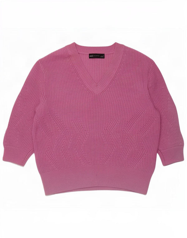 Marks & Spencer Damen Crop Pullover mit V-Ausschnitt, UK 10, Größe S, Rosa