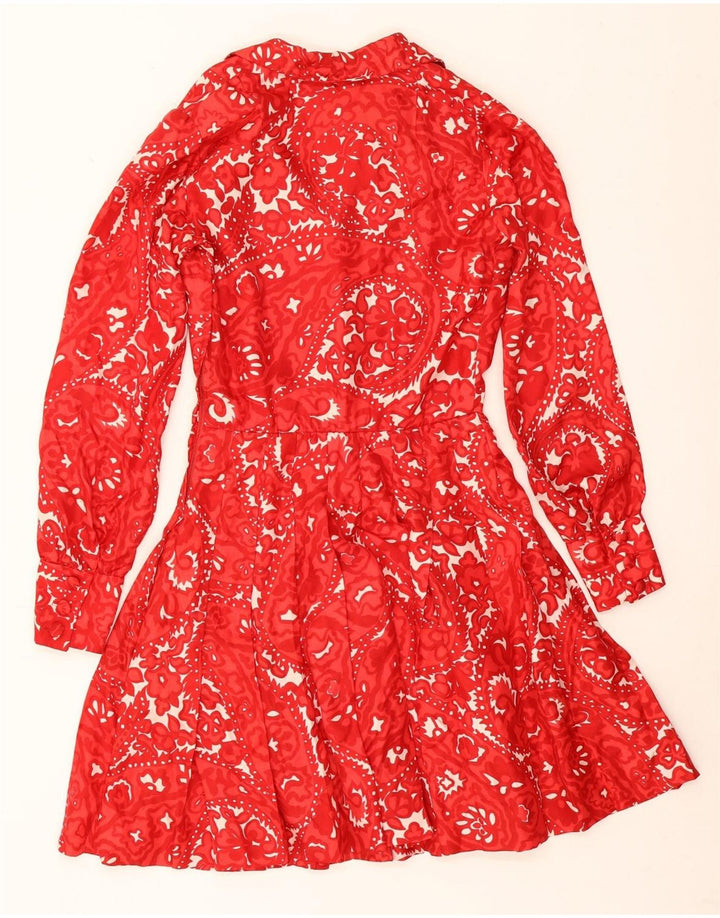Vintage Damen A-Linie Kleid UK 12 Mittelrot Paisley