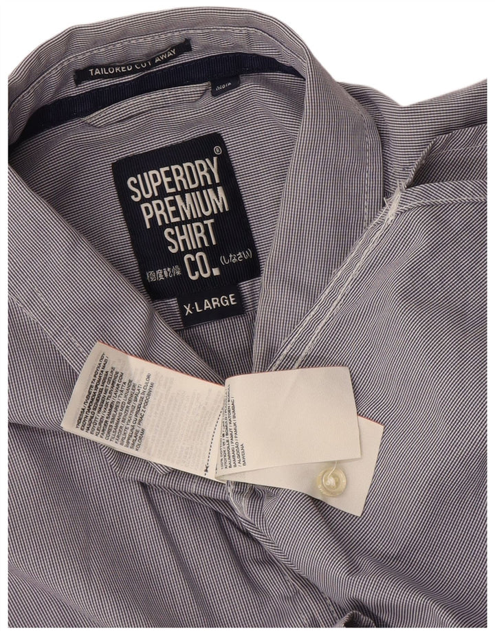 Superdry Herren-Hemd XL aus marineblauer Nadelstreifen-Baumwolle