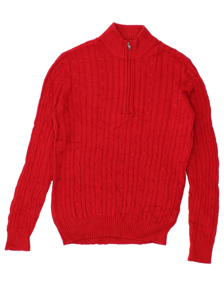 IZOD Mens Zip Neck Jumper Sweater Medium Red Cotton Vintage Izod and Second-Hand Izod from Messina Hembry 