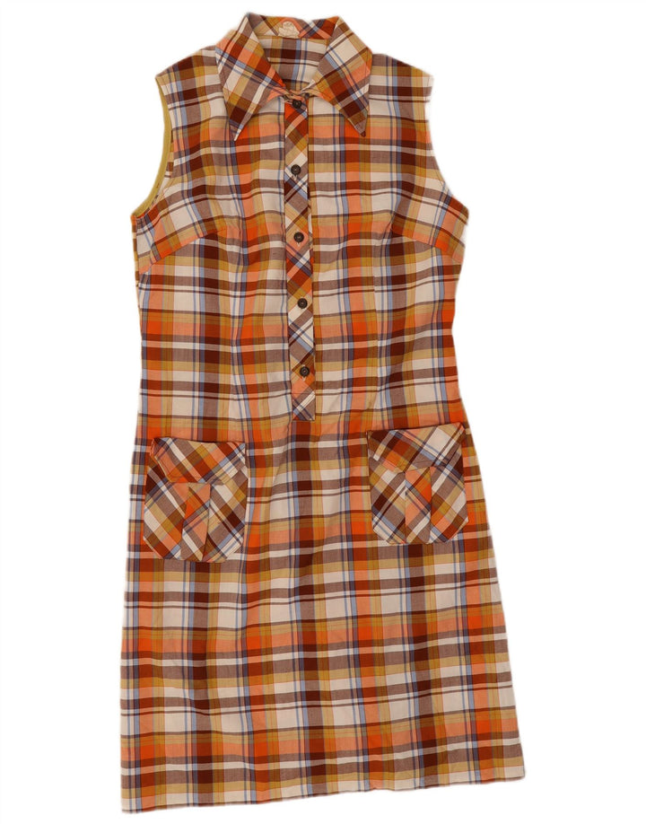 Vintage Damen Ärmelloses Etuikleid IT 42 Mittelorange kariertes Polyester