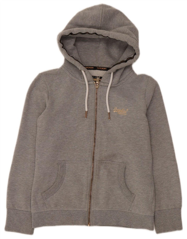 Superdry Damen-Kapuzenpullover mit Reißverschluss, UK 12, mittelgraue Baumwolle