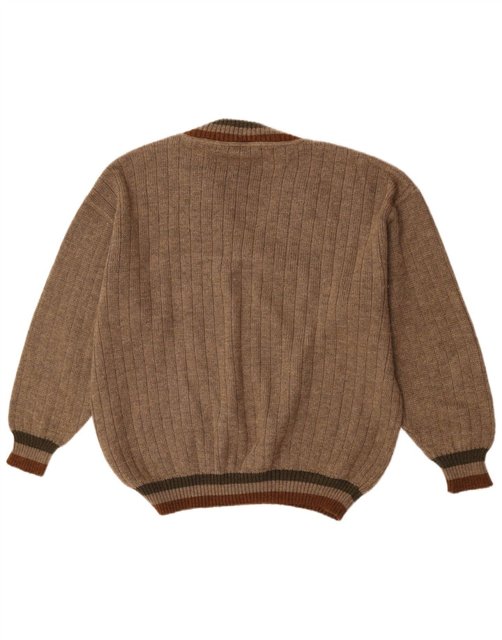 Vintage Herren V-Ausschnitt Pullover Pullover XL Beige Wolle