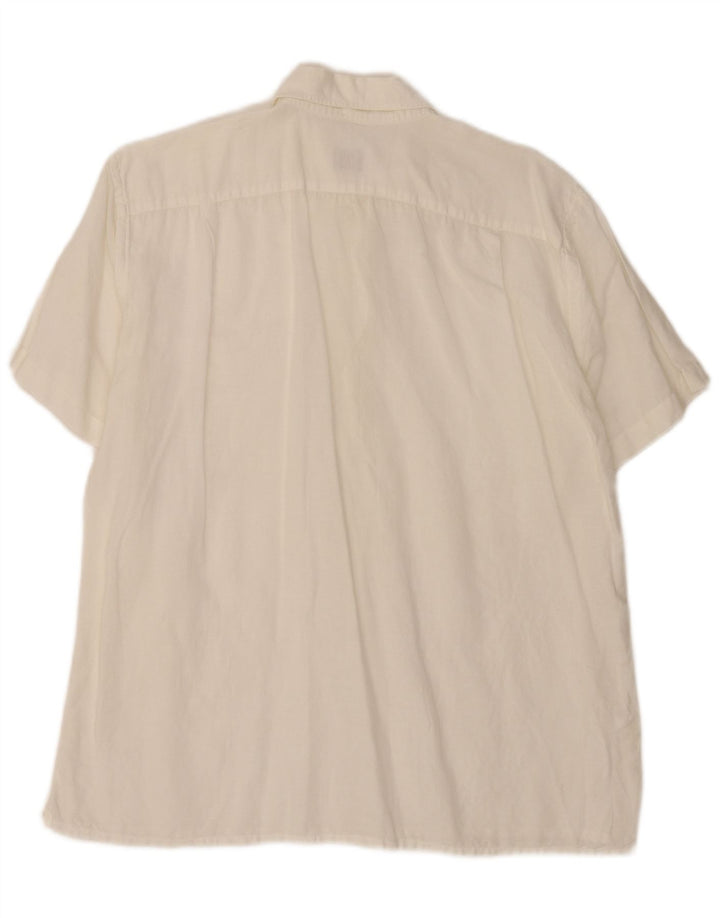 Lacoste Herren Kurzarm-Pulloverhemd, Größe 42, großes weißes Leinen