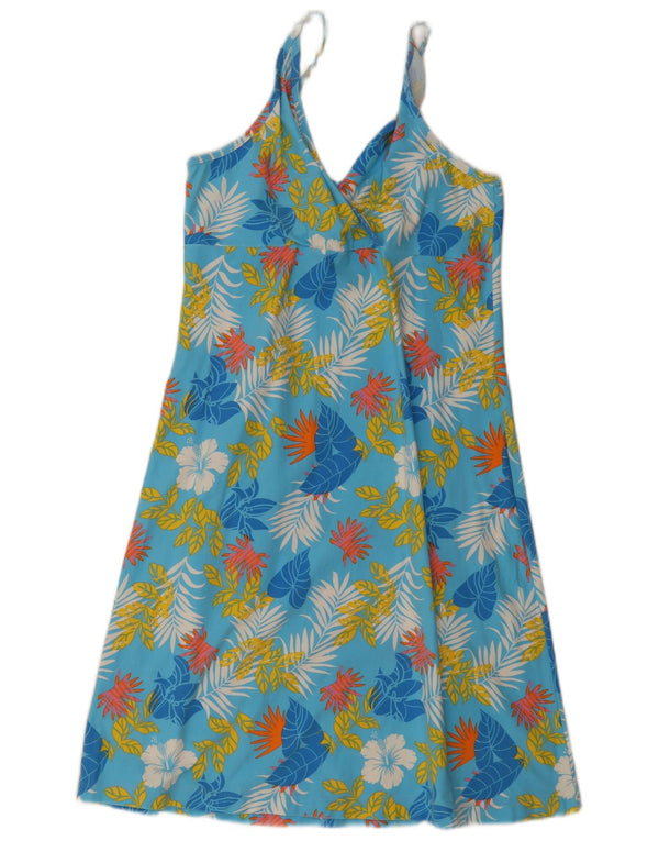 Vintage Damen Slip-Kleid UK 20 2XL Blau geblümte Baumwolle
