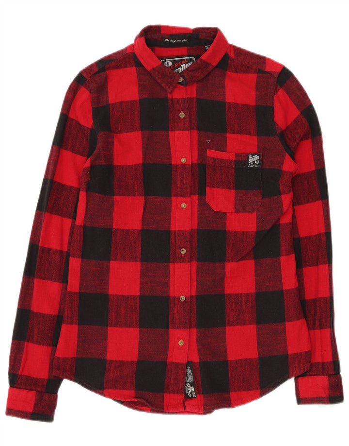 Superdry Damen-Flanellhemd mit klassischer Passform, UK 10, kleine rote Gingham-Baumwolle