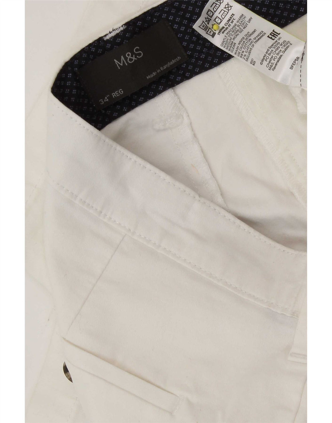 Marks & Spencer Herren-Chinoshorts, W34, Größe L, weiße Baumwolle