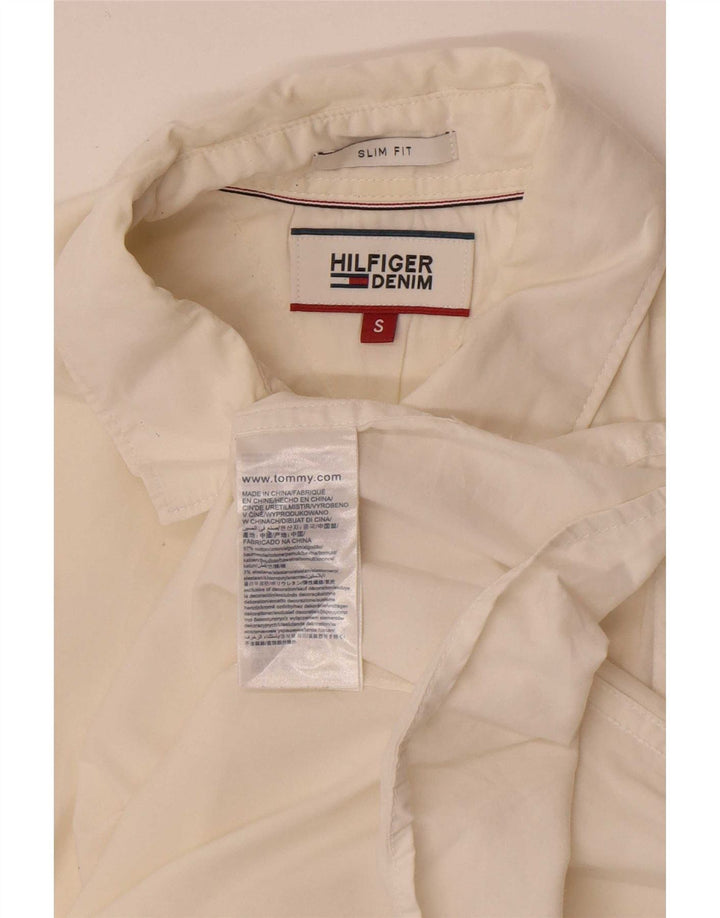 Tommy Hilfiger Herren-Slim-Fit-Hemd, Größe S, cremefarbene Baumwolle