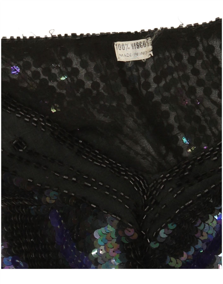 Vintage Damen Bluse mit Pailletten, durchsichtig, Gr. 14, großer schwarzer Schmetterling